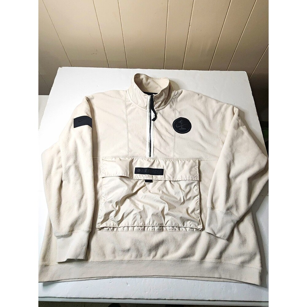 Nike Air Force 1 Half-Zip Fleece Pullover Sweatshirt Mens XL Cream Pockets